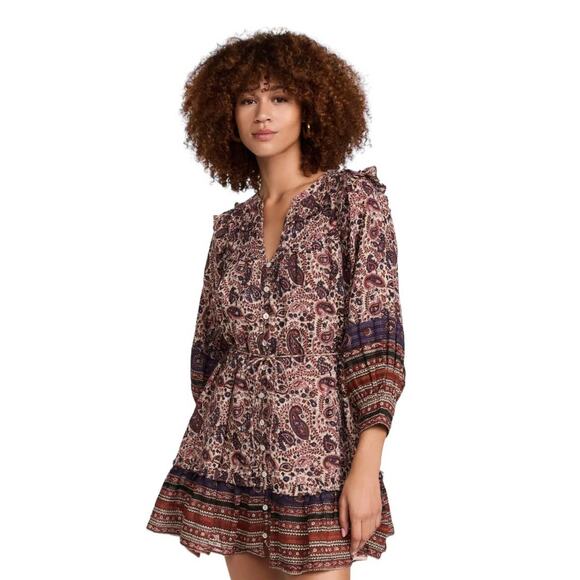 Cleobella Reign Mini Dress V Neck Button Front Paisley Floral Women's Small - Picture 1 of 10